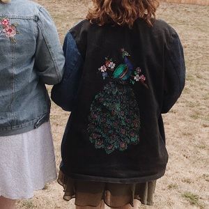 Two Tone Vintage Jean Jacket w/ Embroidery